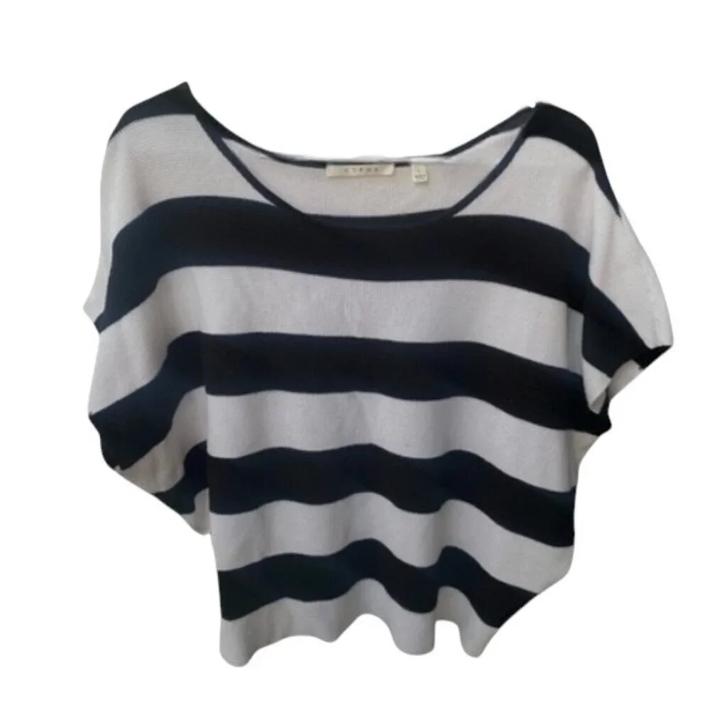 Cyrus Womens Black and White Stripe Sleeveless Sweater I Size: L